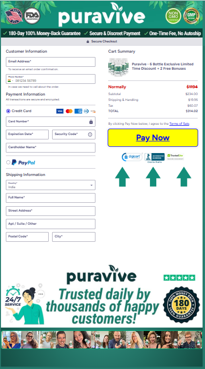 Puravive secured order form page